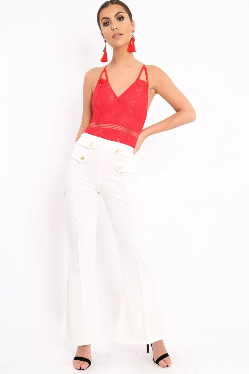 Red Lace Open Back Bodysuit - Naomie