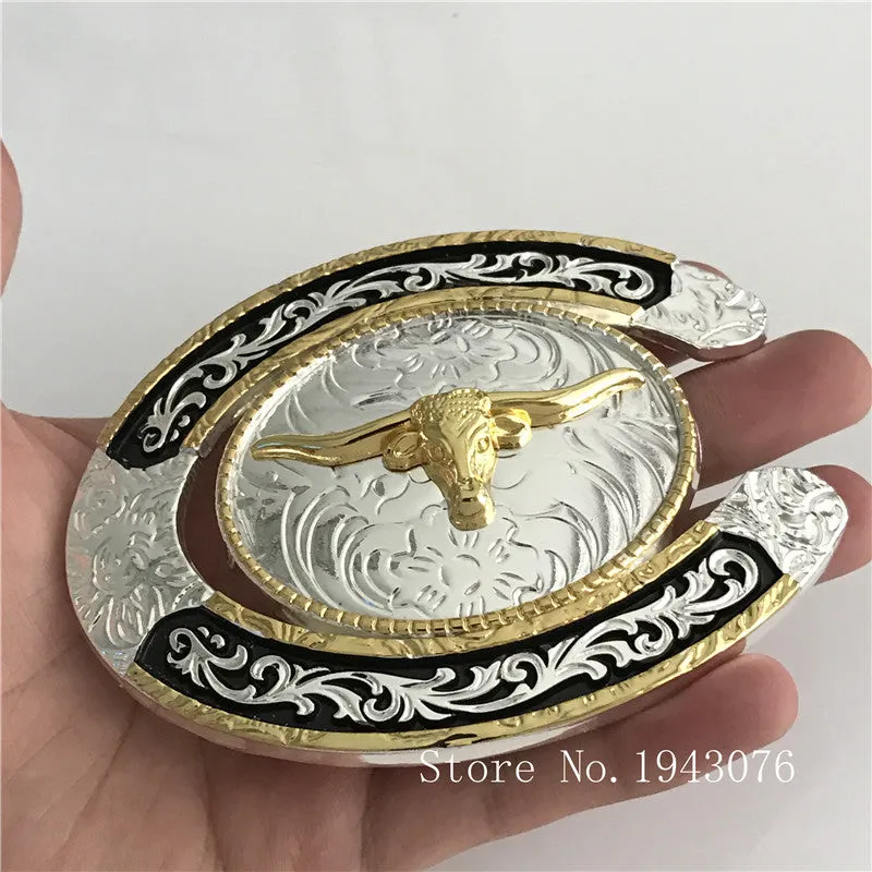 Retail 2017 New Good Quality Oval Lace Gold Bull Head Cowboy Belt Buckles With Metal Mans Jeans accessories Fit 4cm Wideth Belt