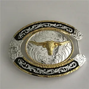 Retail 2017 New Good Quality Oval Lace Gold Bull Head Cowboy Belt Buckles With Metal Mans Jeans accessories Fit 4cm Wideth Belt
