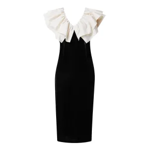 Rhode Resort Green Velvet Satin Ruffle Midi Dress UK 12