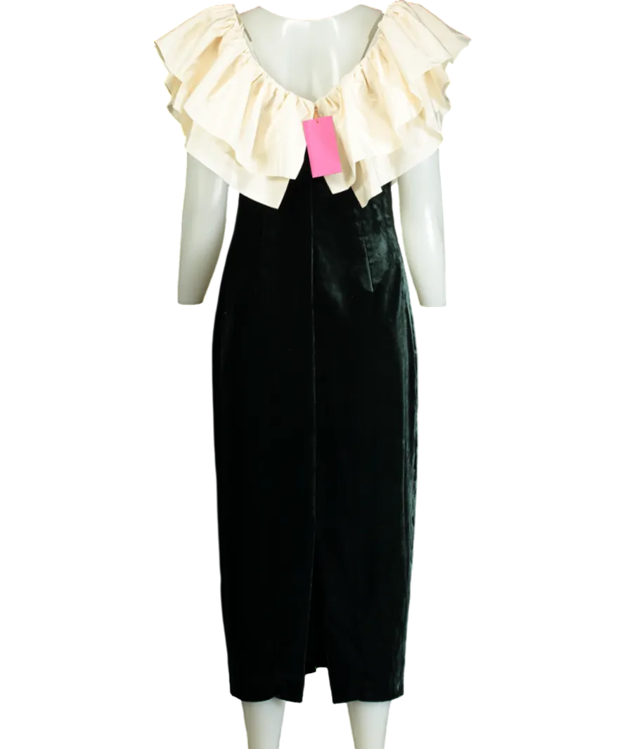 Rhode Resort Green Velvet Satin Ruffle Midi Dress UK 8