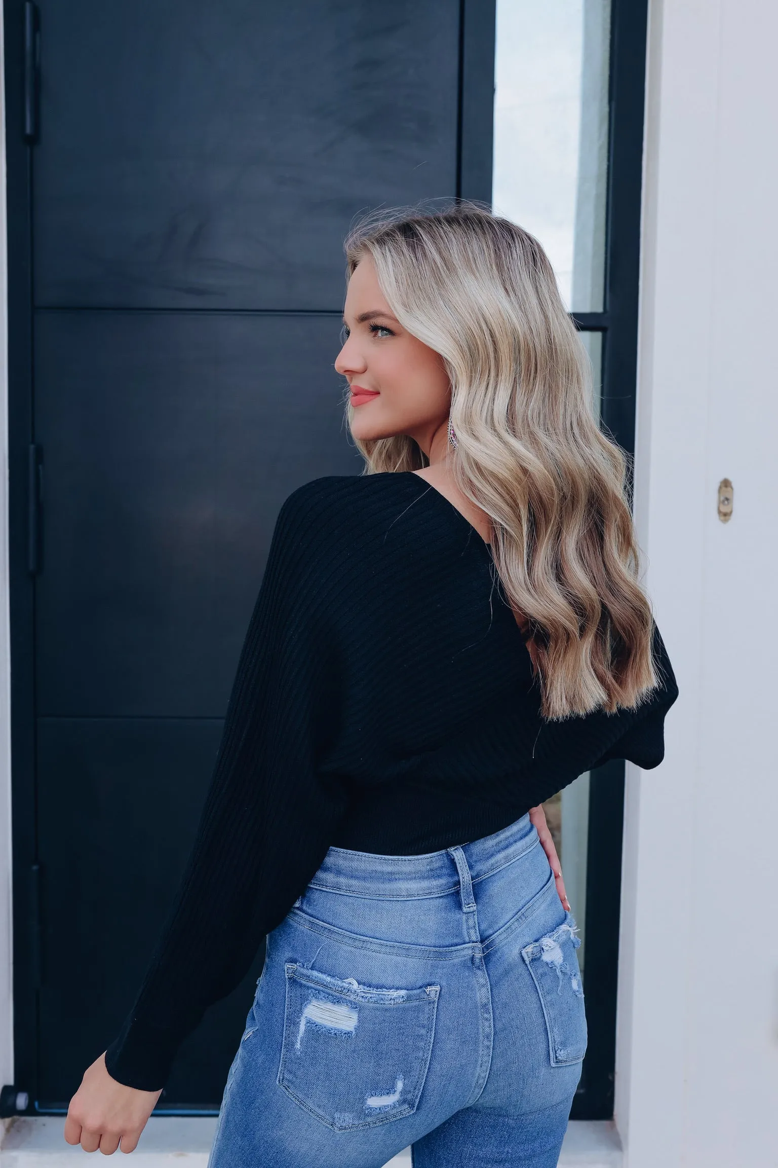 Riley Ribbed Knit Wrap Sweater - Black