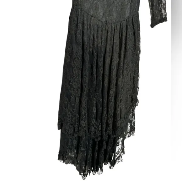 RODS Vintage Dark Gray Lace Midi Dress Medium Whimsy Goth Dark Romantic Western