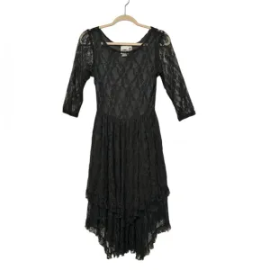 RODS Vintage Dark Gray Lace Midi Dress Medium Whimsy Goth Dark Romantic Western