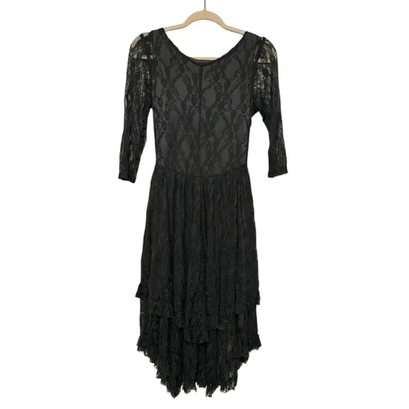 RODS Vintage Dark Gray Lace Midi Dress Medium Whimsy Goth Dark Romantic Western