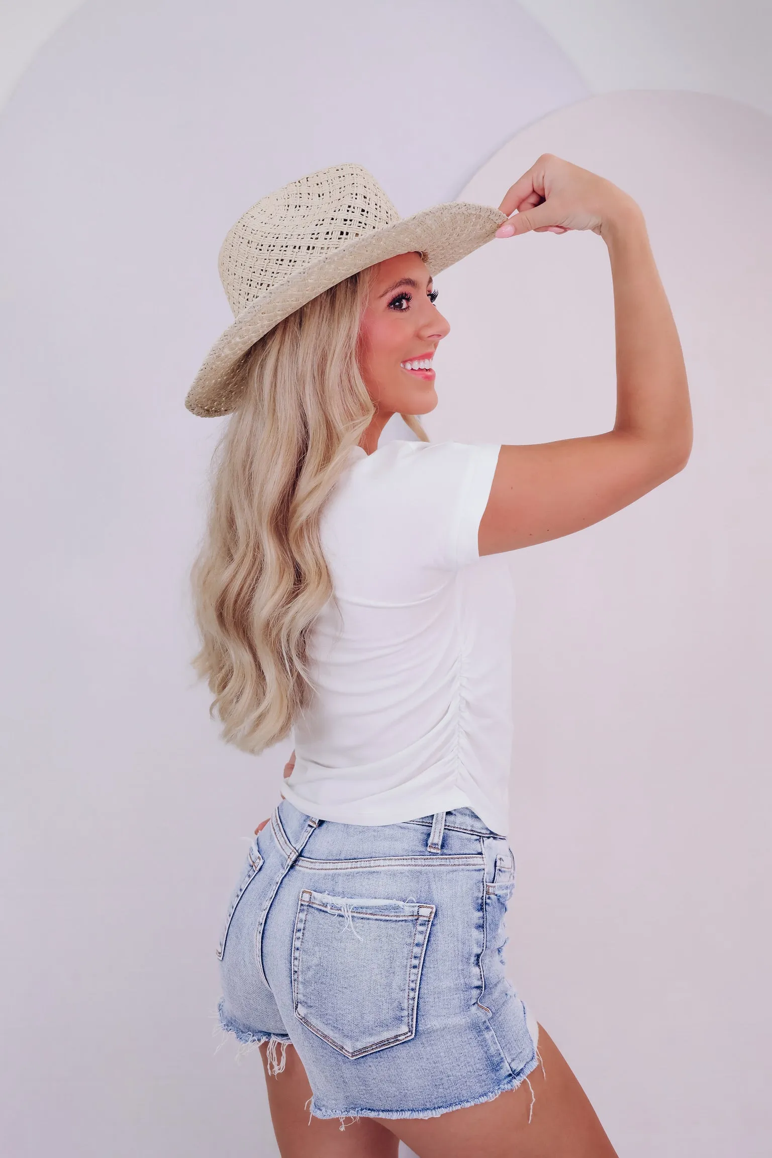 Sadie Side Ruched Top - White