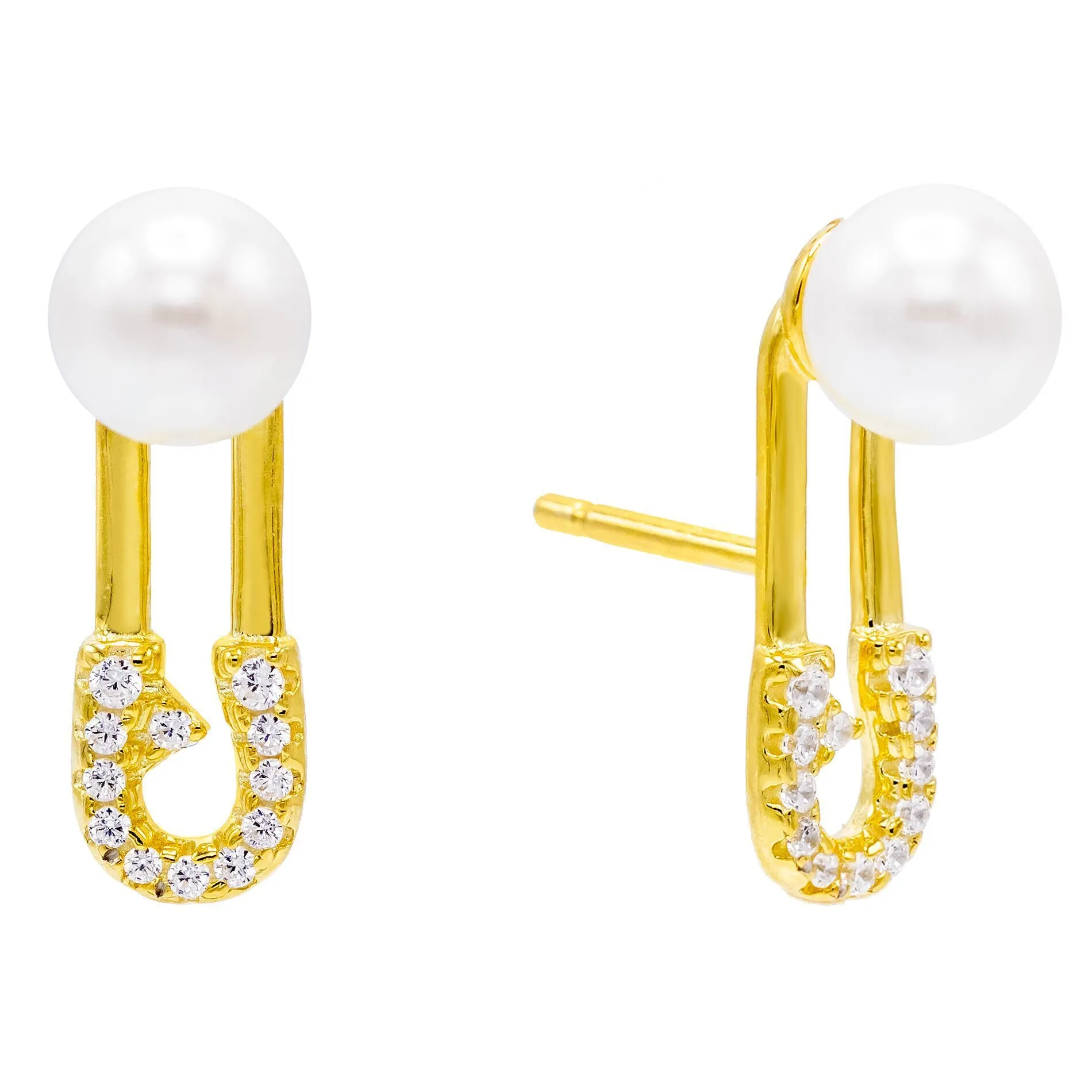 Safety Pin Pearl Stud Earring