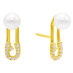 Safety Pin Pearl Stud Earring