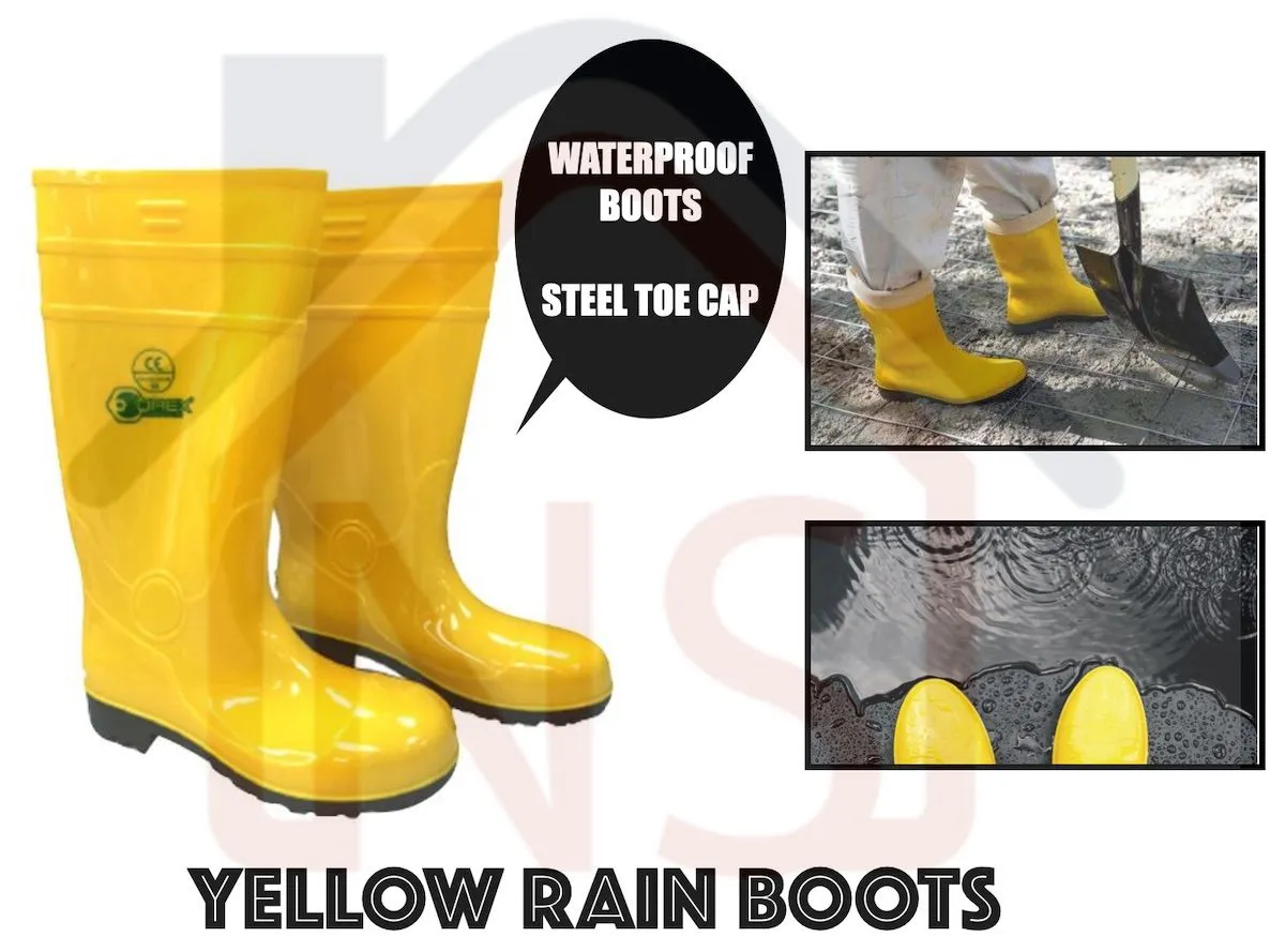 Safety Yellow Rain Boots with Steel Toe Cap/ PVC Boots/ Contractor Shoes/ Rubber Shoes/ Waterproof