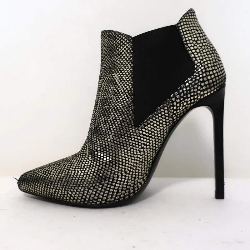Saint Laurent Paris Pointed Toe Booties Gold Snake-Print Leather Size 35.5