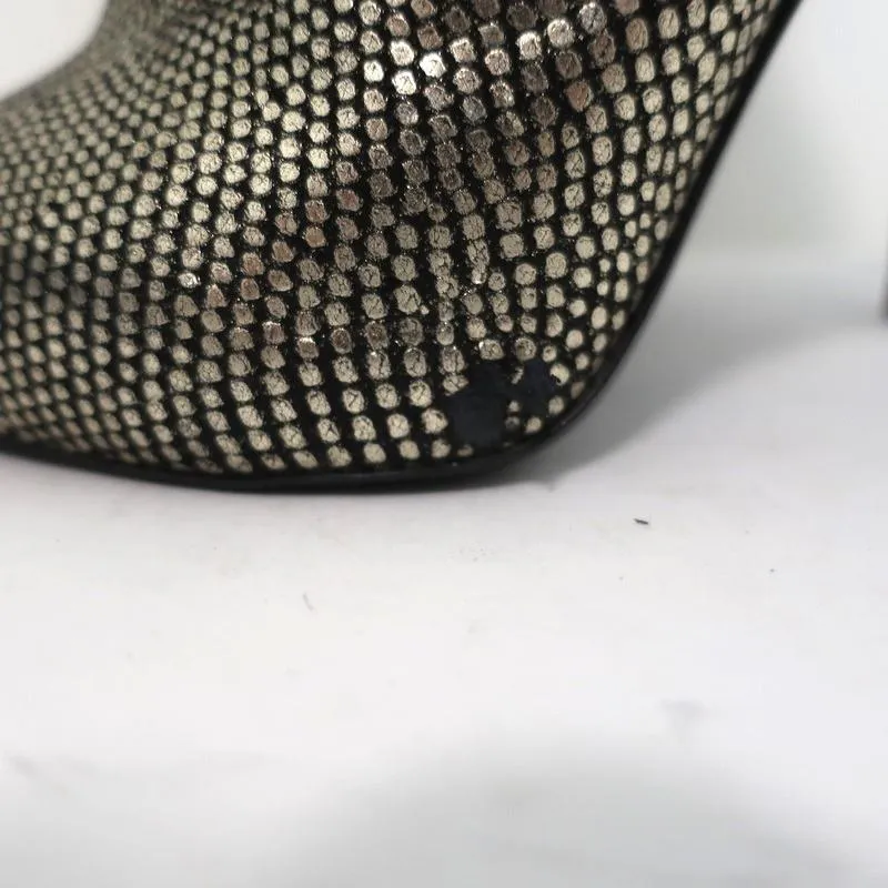 Saint Laurent Paris Pointed Toe Booties Gold Snake-Print Leather Size 35.5