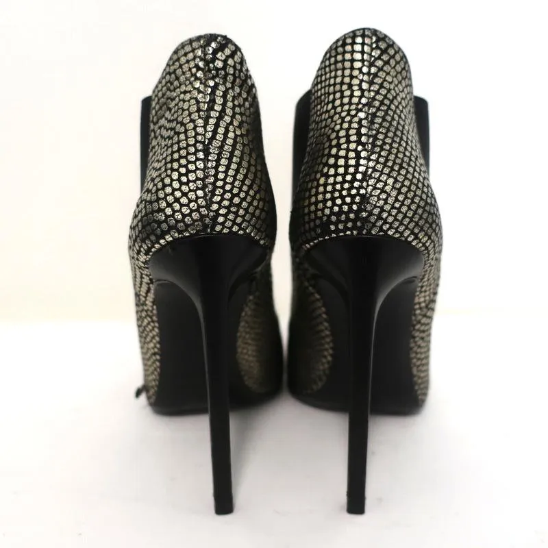 Saint Laurent Paris Pointed Toe Booties Gold Snake-Print Leather Size 35.5