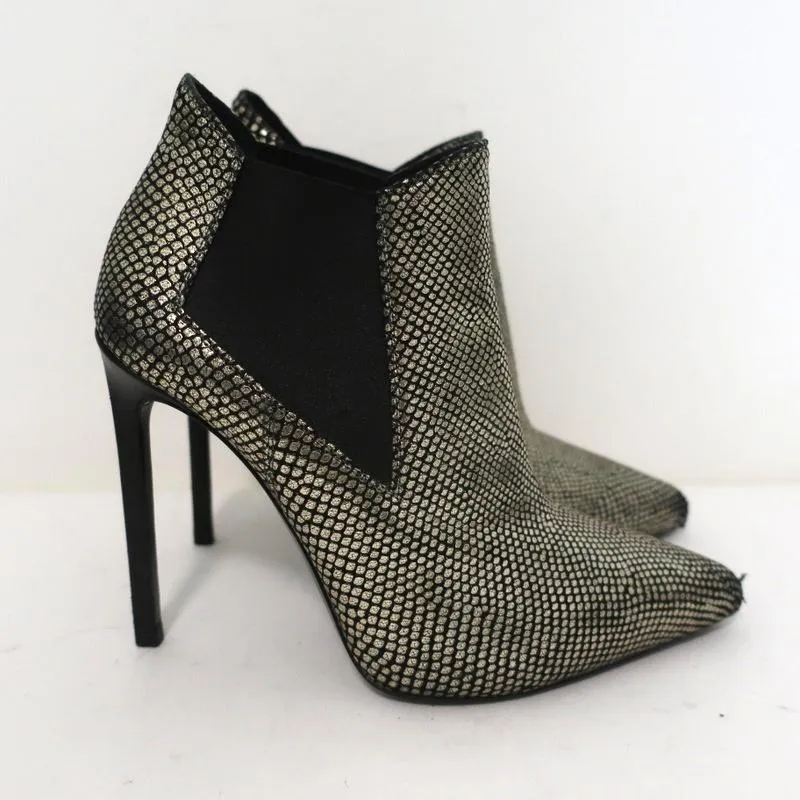 Saint Laurent Paris Pointed Toe Booties Gold Snake-Print Leather Size 35.5