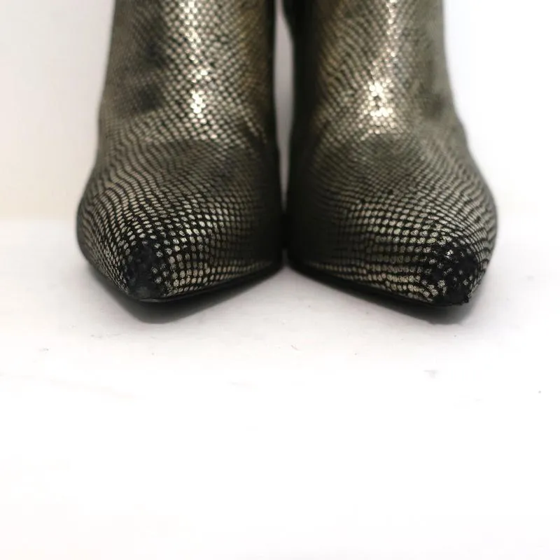 Saint Laurent Paris Pointed Toe Booties Gold Snake-Print Leather Size 35.5