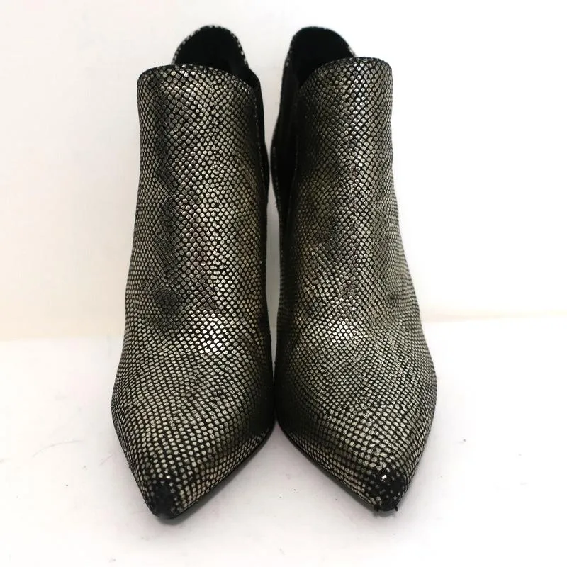 Saint Laurent Paris Pointed Toe Booties Gold Snake-Print Leather Size 35.5