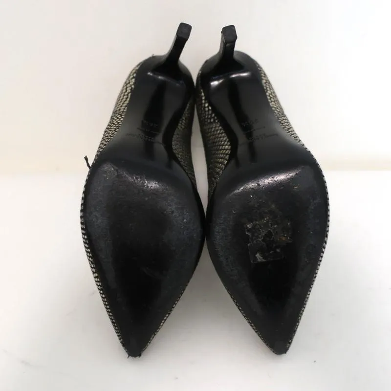Saint Laurent Paris Pointed Toe Booties Gold Snake-Print Leather Size 35.5