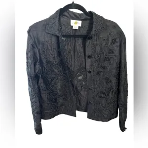 Sandy Starkman Vintage 100% Silk Embroidered Jacket, Black, Size: Small