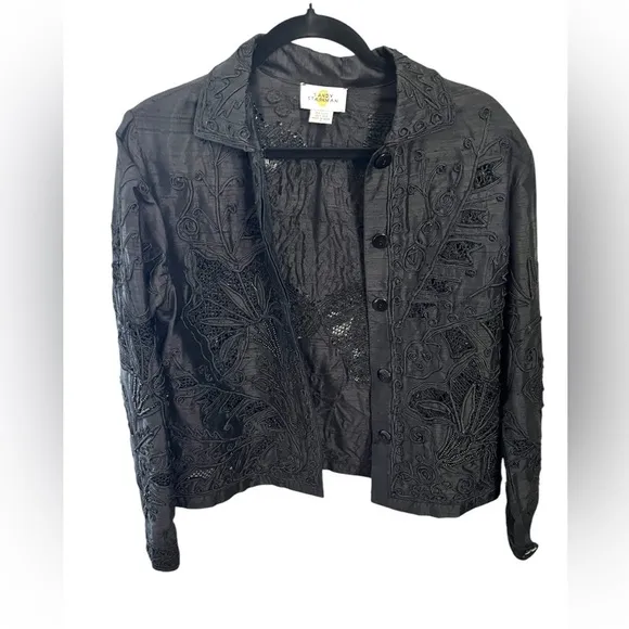 Sandy Starkman Vintage 100% Silk Embroidered Jacket, Black, Size: Small