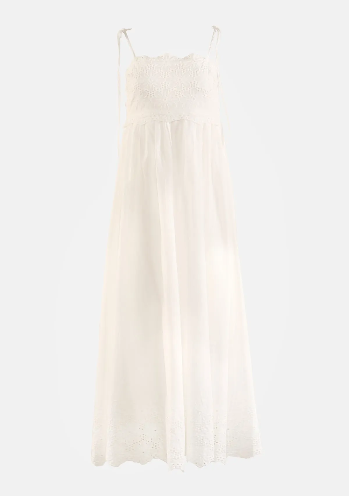 Scallop Edge Eyelet Lace Midi Dress