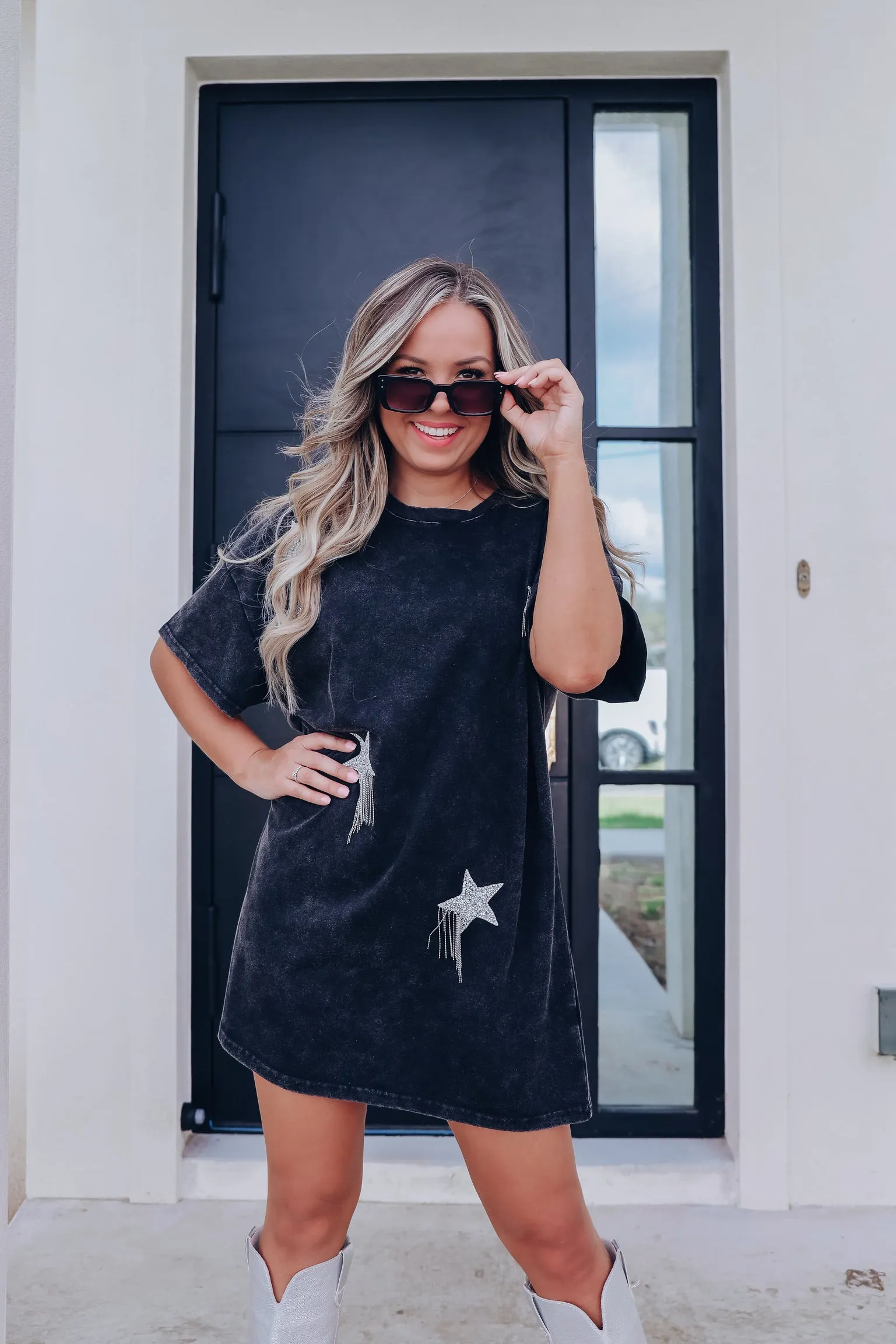 Shooting Stars T-Shirt Dress - Black