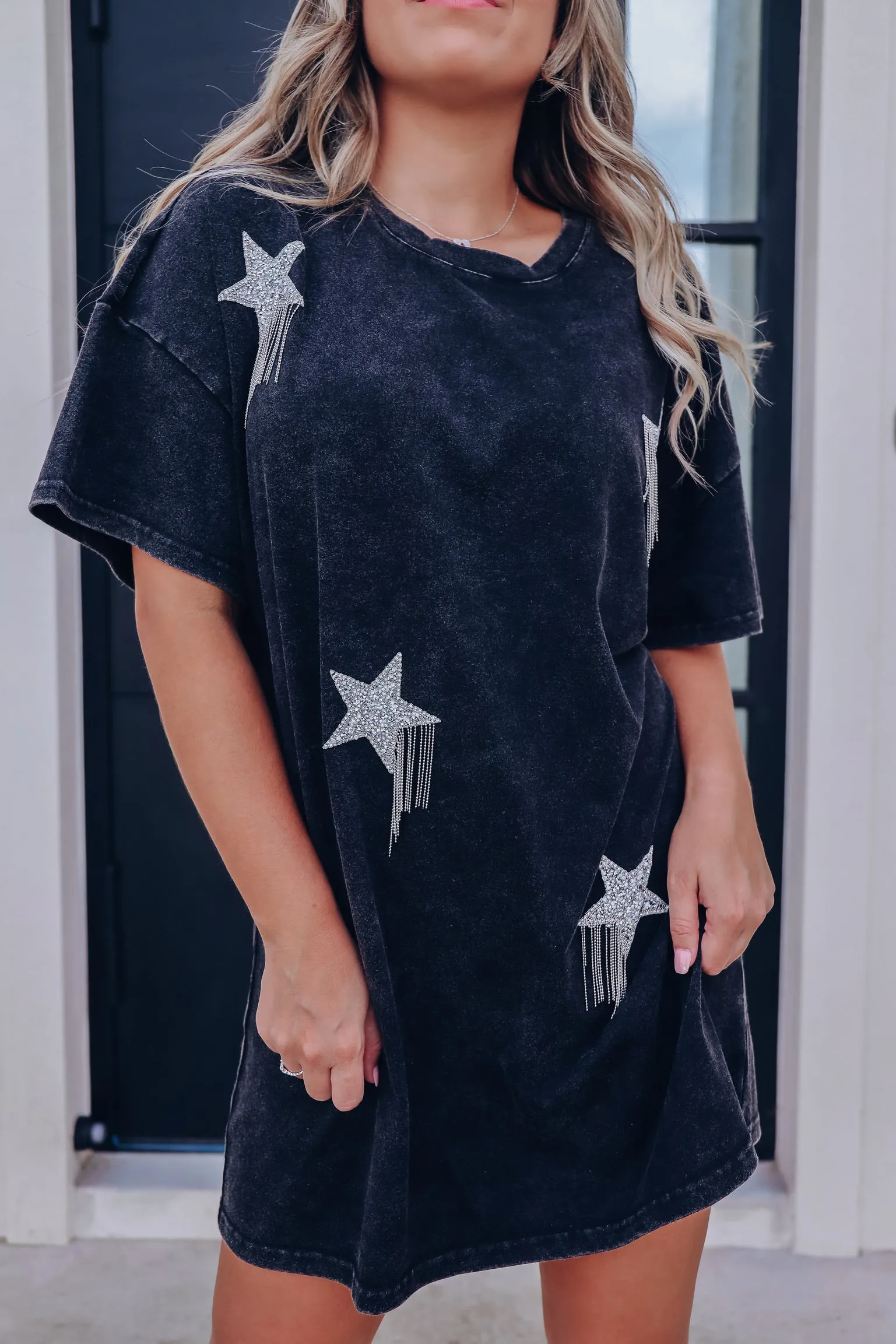 Shooting Stars T-Shirt Dress - Black