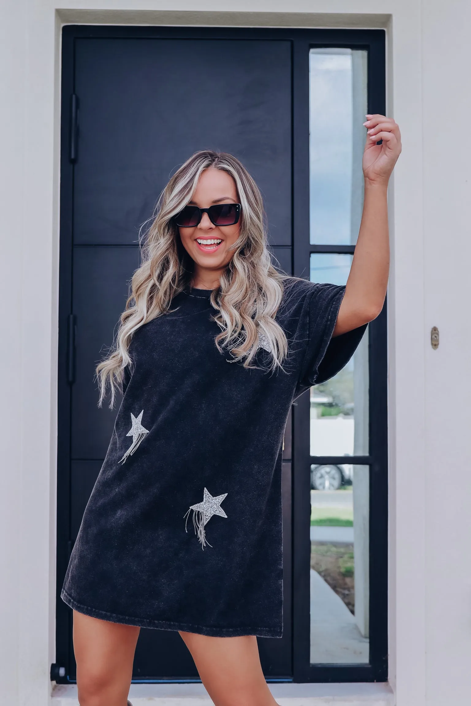 Shooting Stars T-Shirt Dress - Black