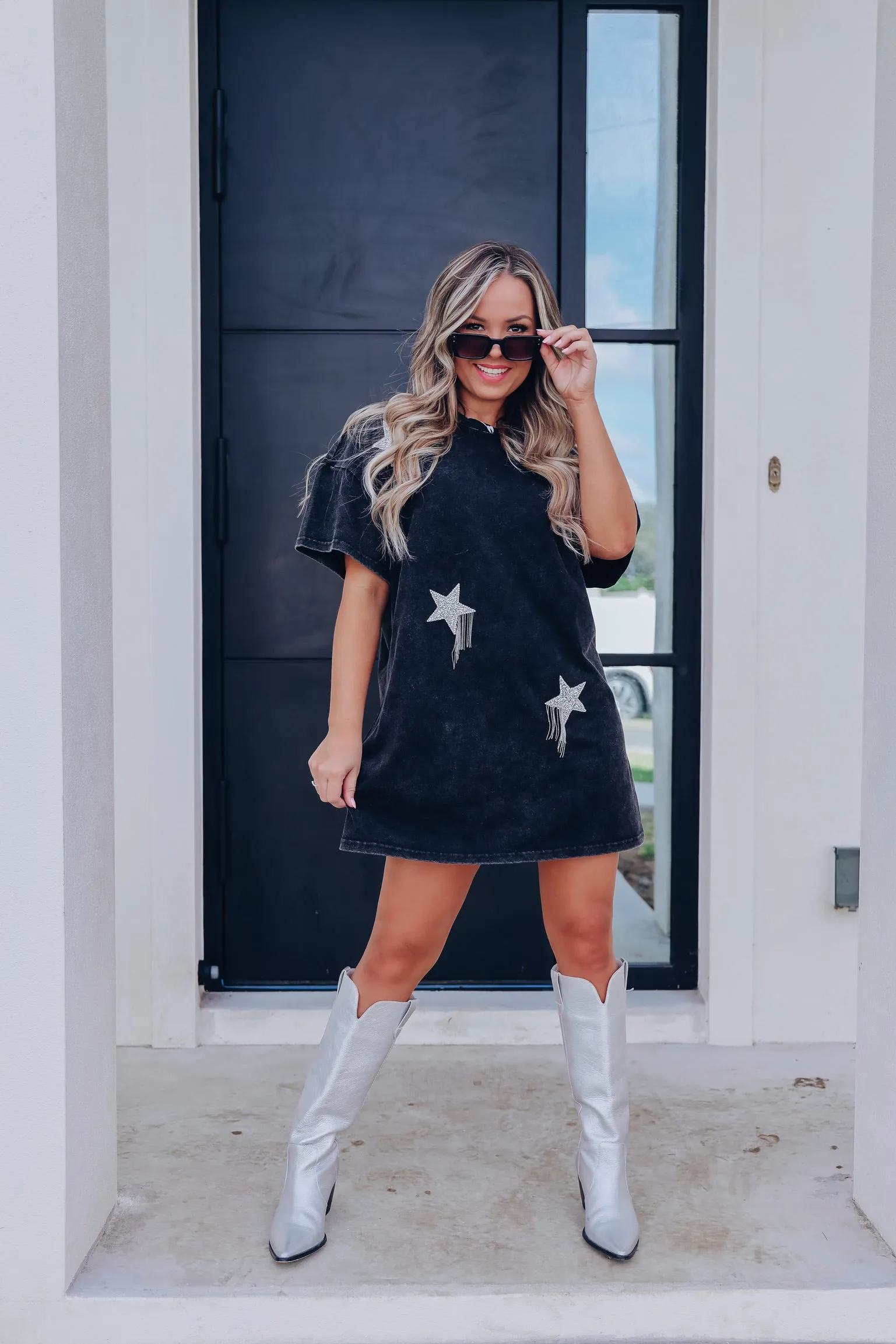 Shooting Stars T-Shirt Dress - Black