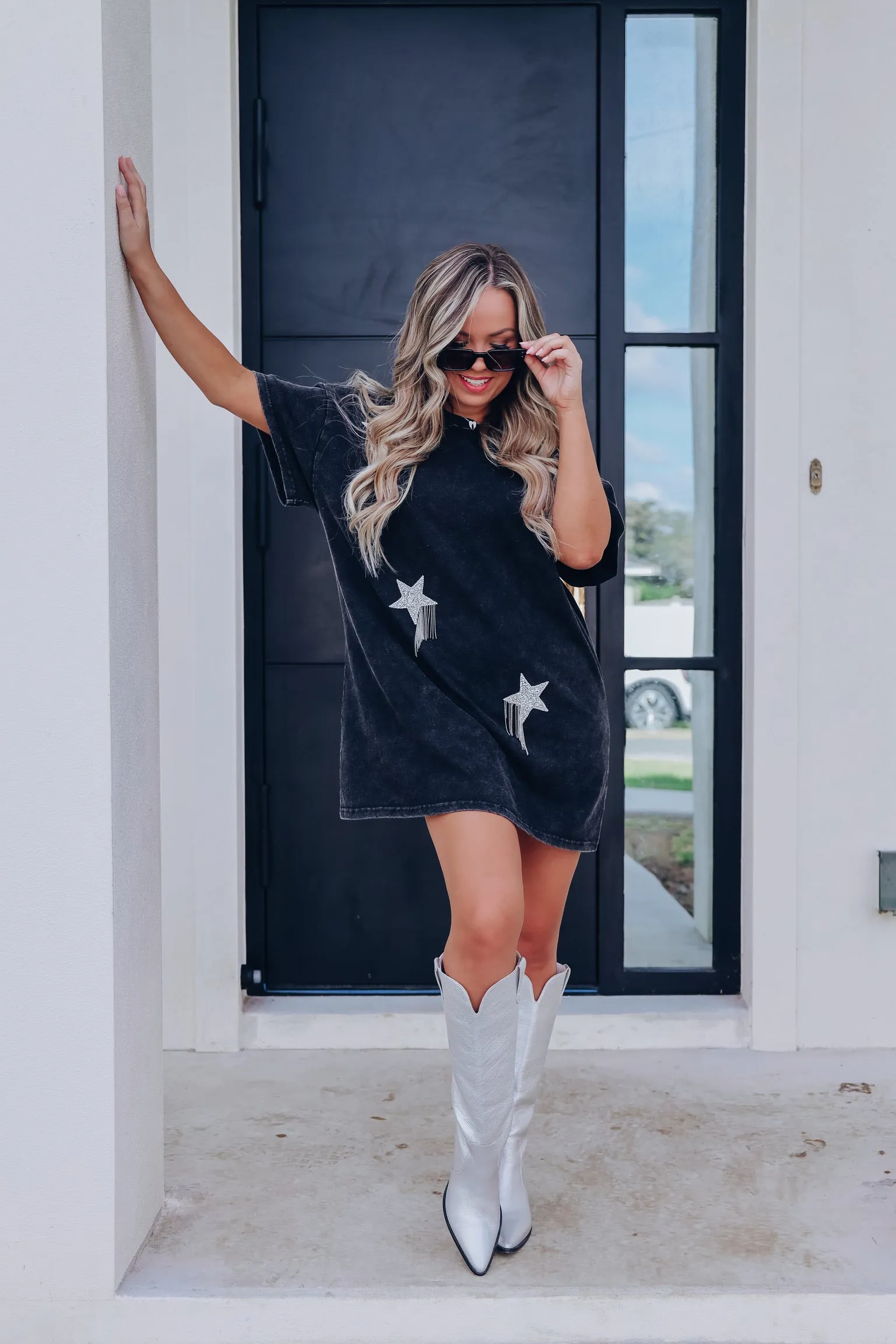 Shooting Stars T-Shirt Dress - Black