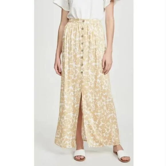 Shopbop Knot Sisters Skirt XS Flora Button Maxi White/Mustard Printed Spring