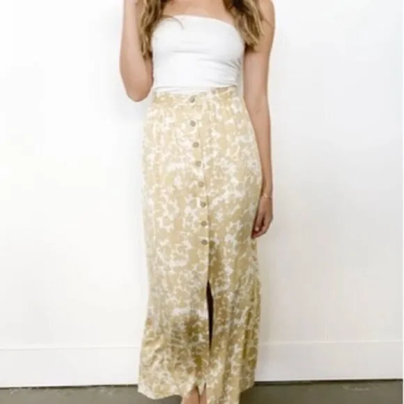 Shopbop Knot Sisters Skirt XS Flora Button Maxi White/Mustard Printed Spring