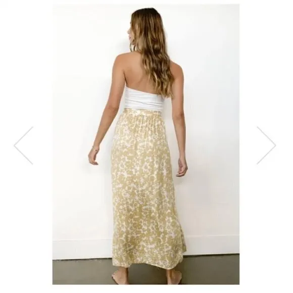 Shopbop Knot Sisters Skirt XS Flora Button Maxi White/Mustard Printed Spring