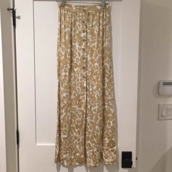 Shopbop Knot Sisters Skirt XS Flora Button Maxi White/Mustard Printed Spring
