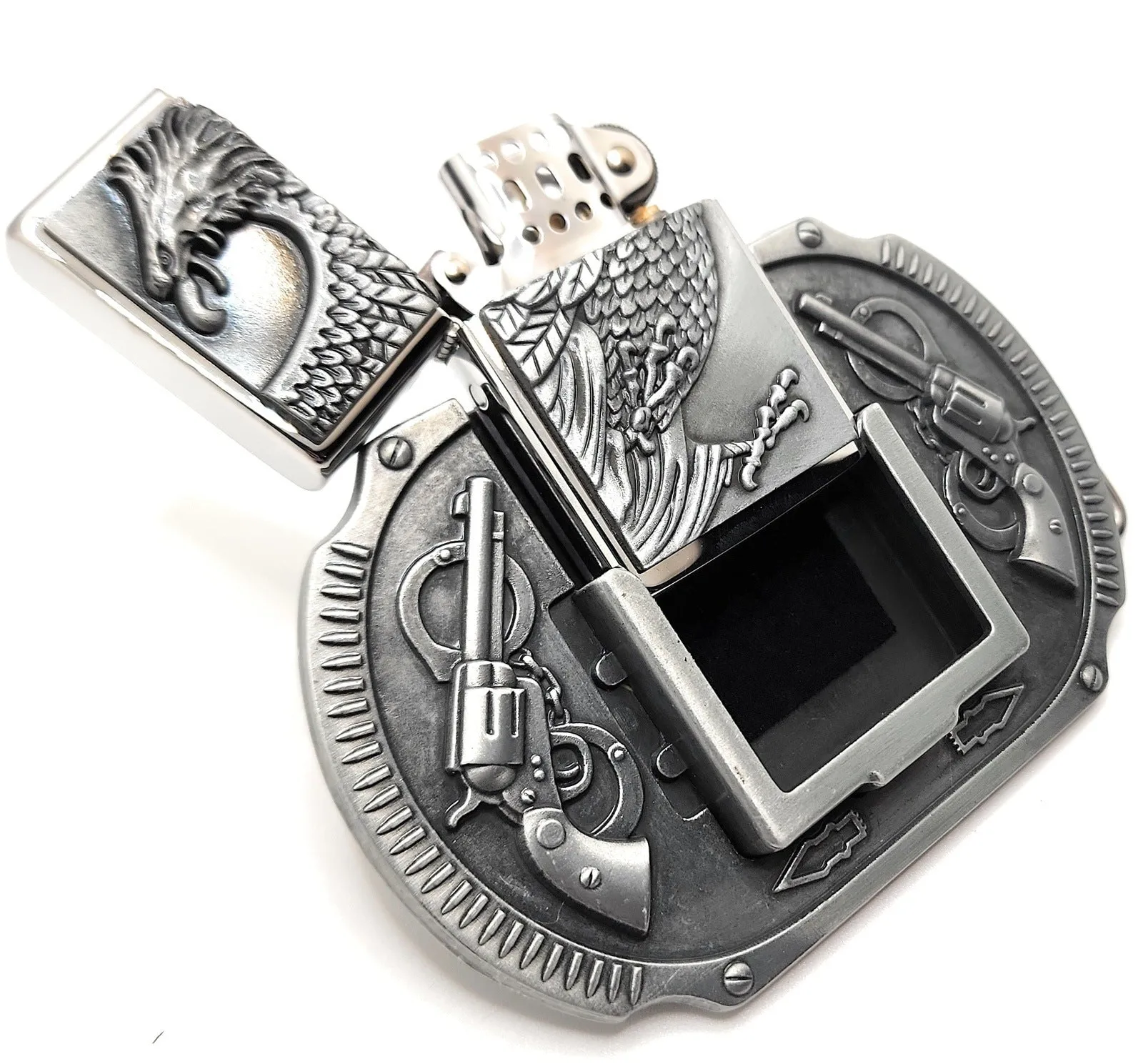 Silver Eagle Revolvers Lighter Belt Buckle / Eagle Guns Lighter Belt Buckle
