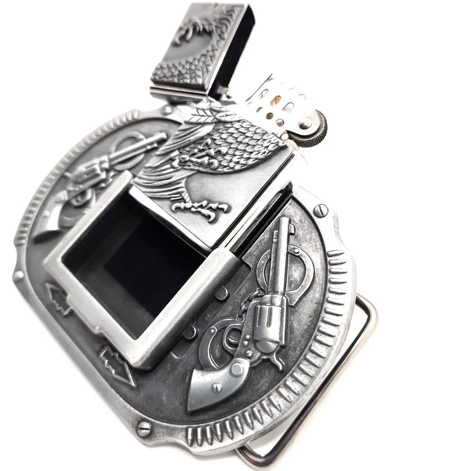 Silver Eagle Revolvers Lighter Belt Buckle / Eagle Guns Lighter Belt Buckle
