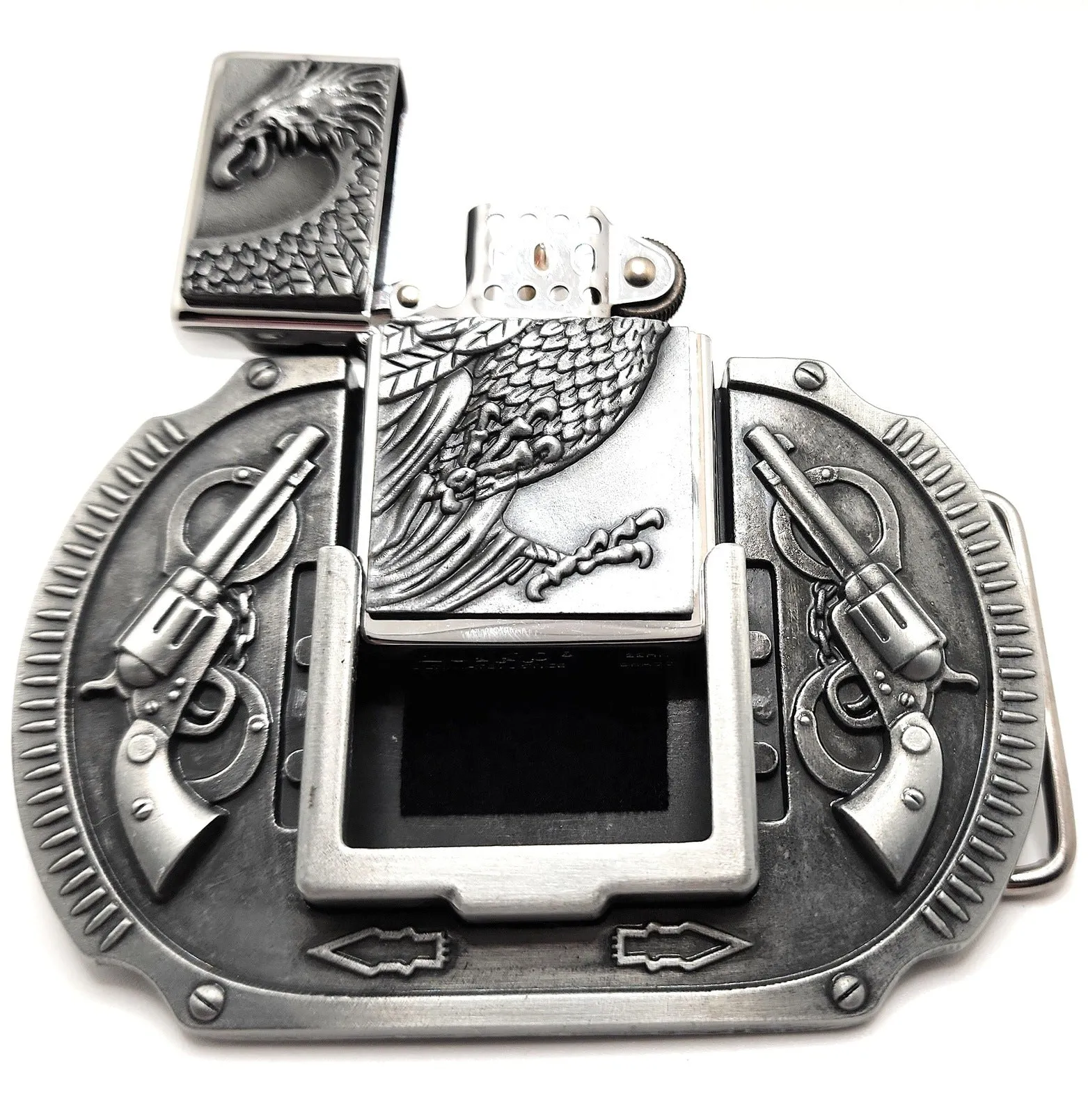 Silver Eagle Revolvers Lighter Belt Buckle / Eagle Guns Lighter Belt Buckle
