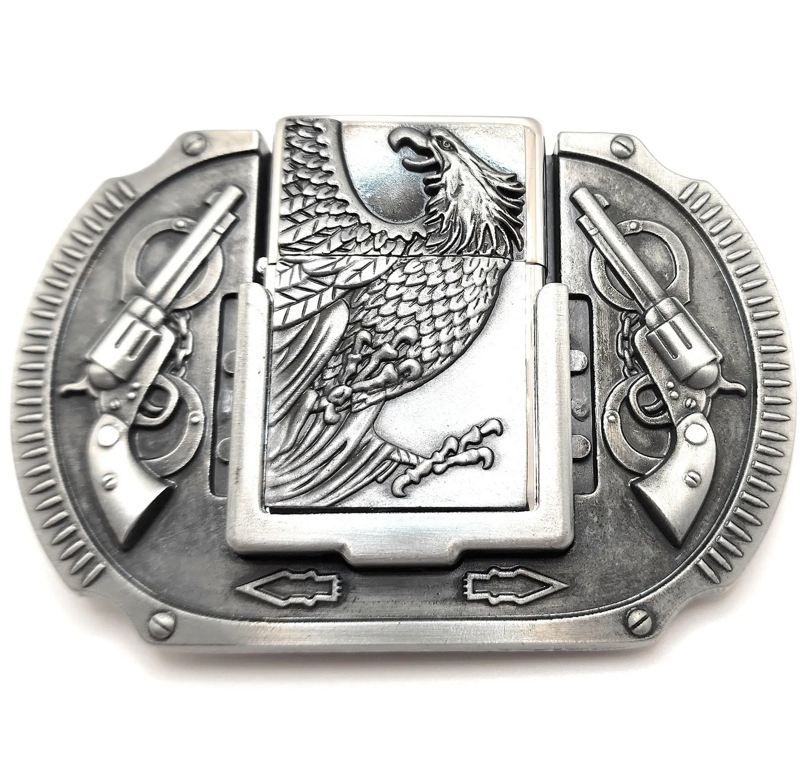Silver Eagle Revolvers Lighter Belt Buckle / Eagle Guns Lighter Belt Buckle
