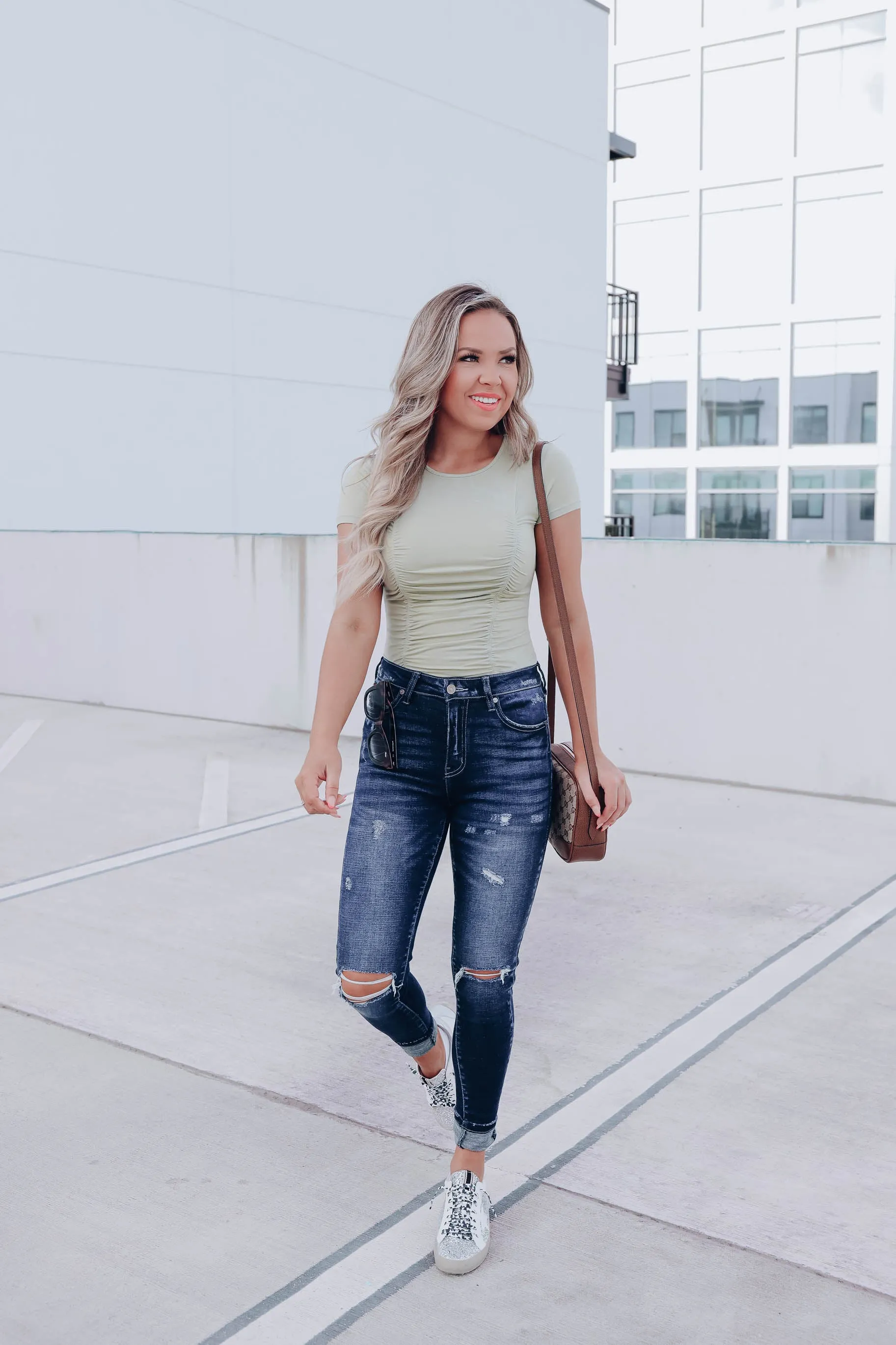 Simple Element Ruched Crop Top - Sage