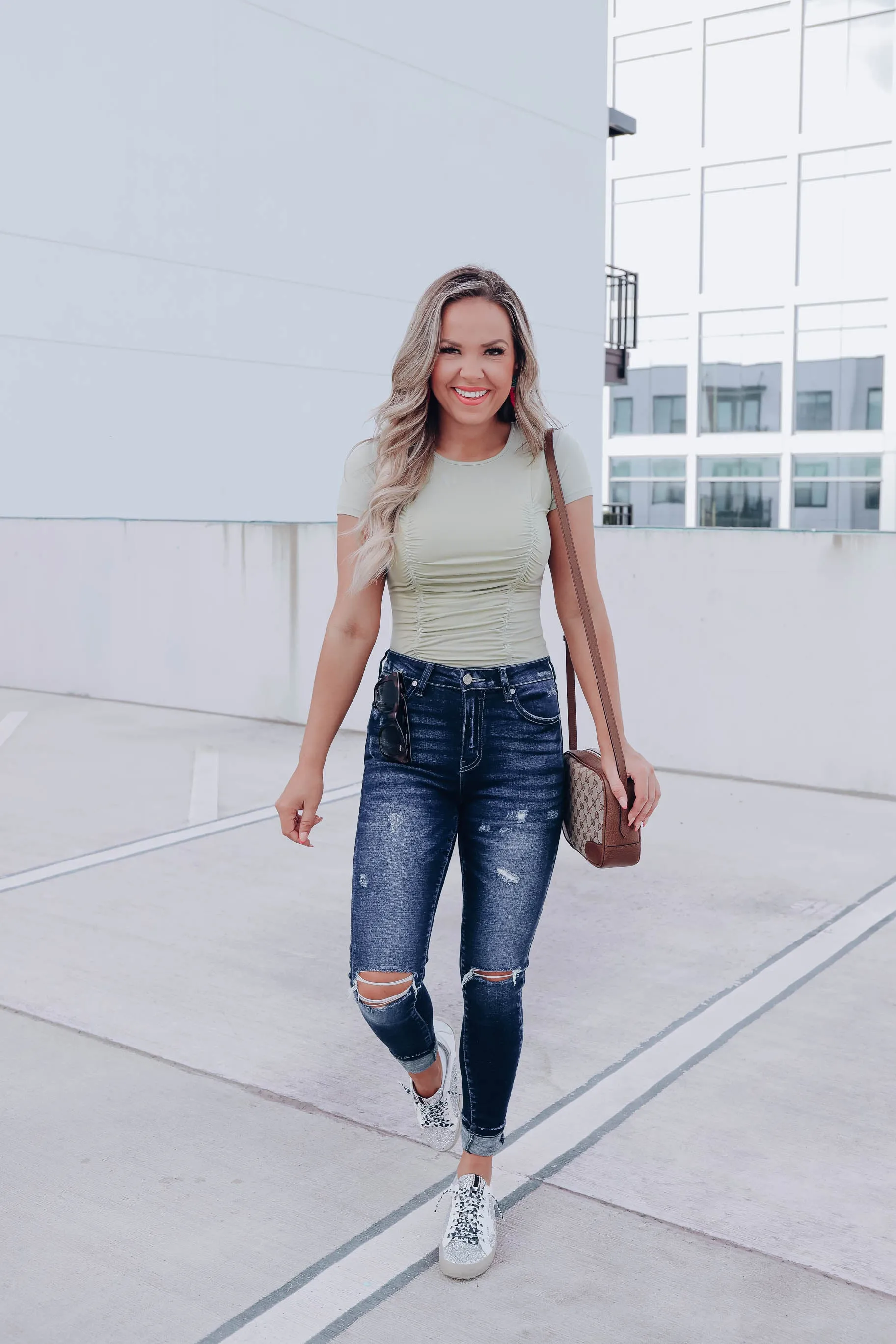 Simple Element Ruched Crop Top - Sage
