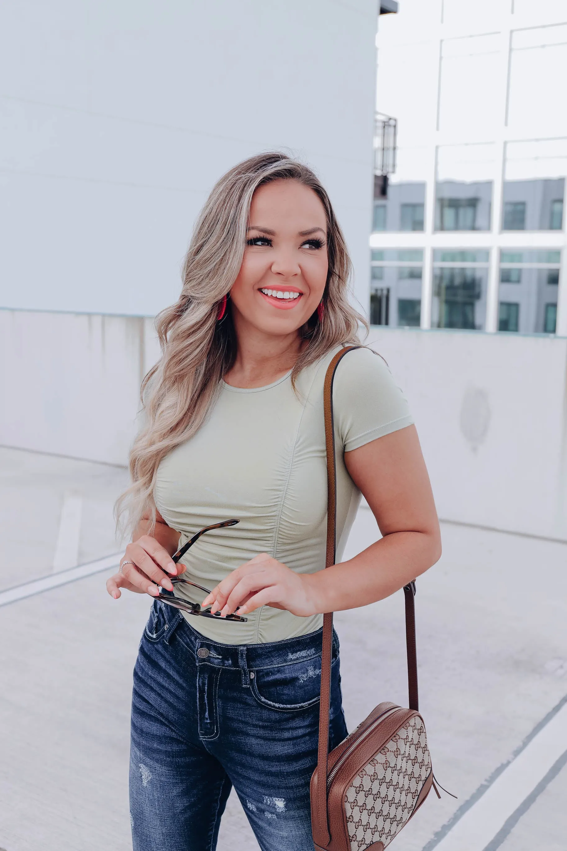 Simple Element Ruched Crop Top - Sage