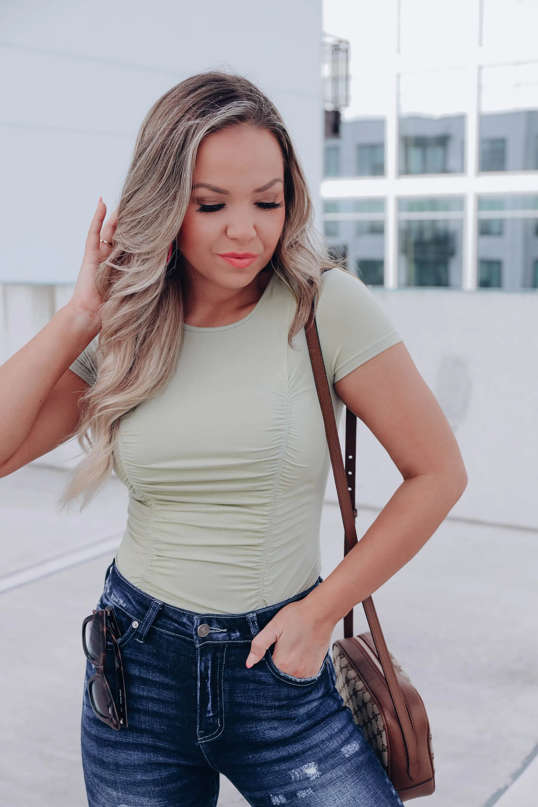 Simple Element Ruched Crop Top - Sage