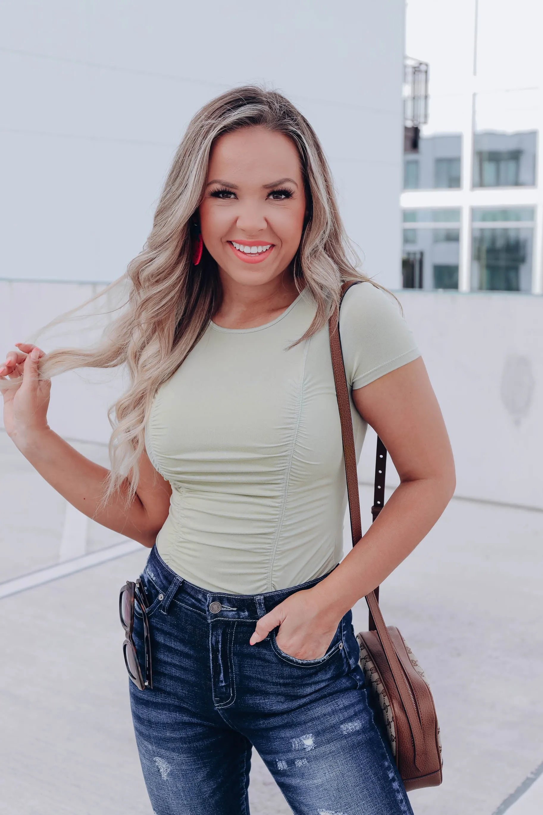 Simple Element Ruched Crop Top - Sage
