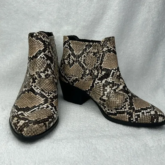 Skechers, snake/animal print booties