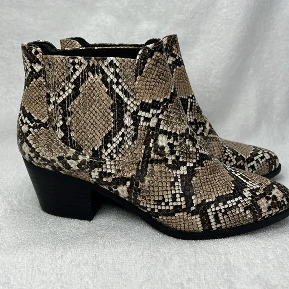 Skechers, snake/animal print booties