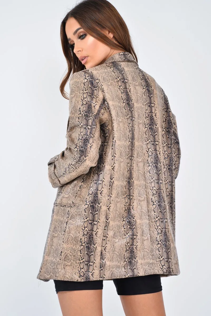 Snake Print Coated Longline Blazer - Avilyn
