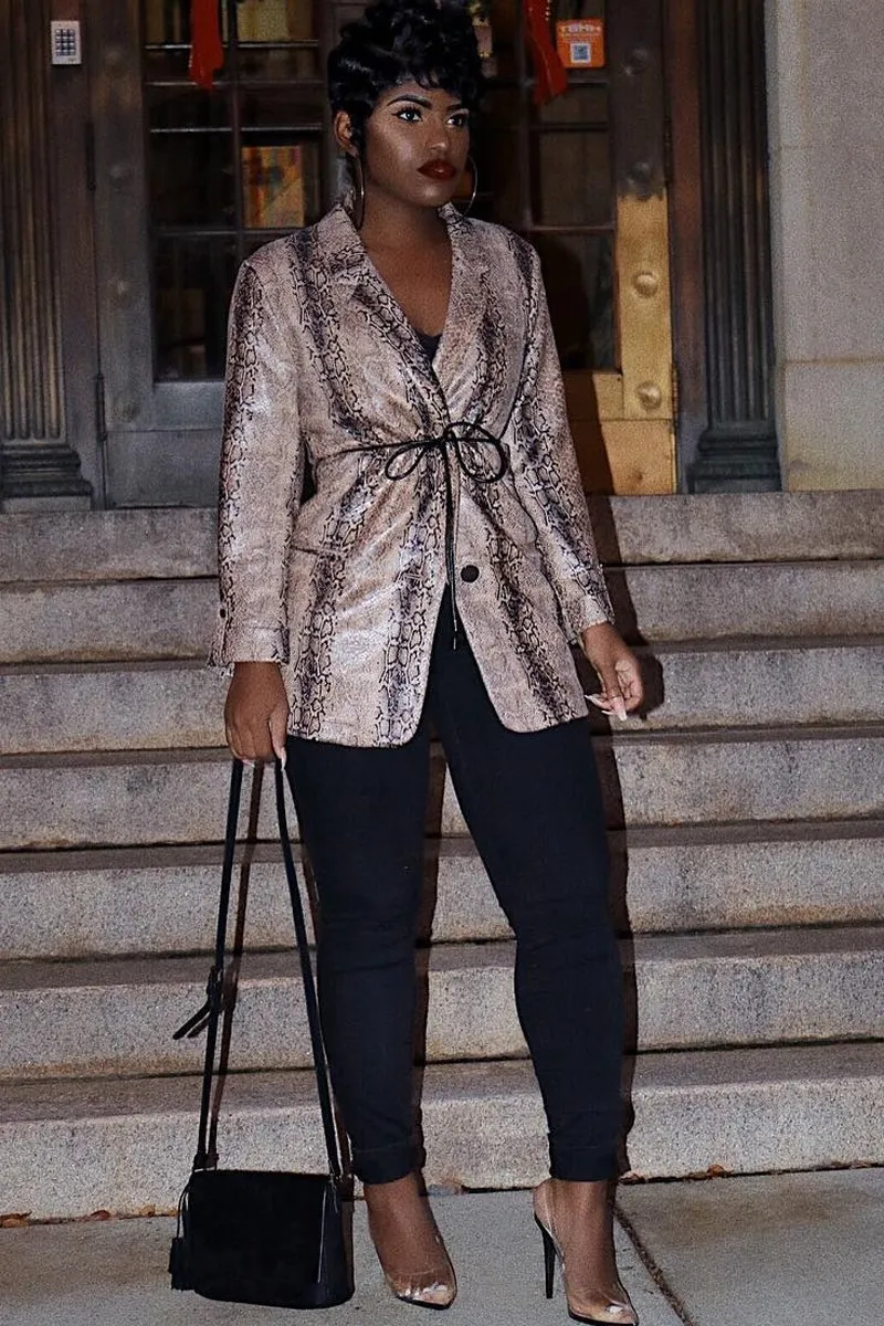 Snake Print Coated Longline Blazer - Avilyn