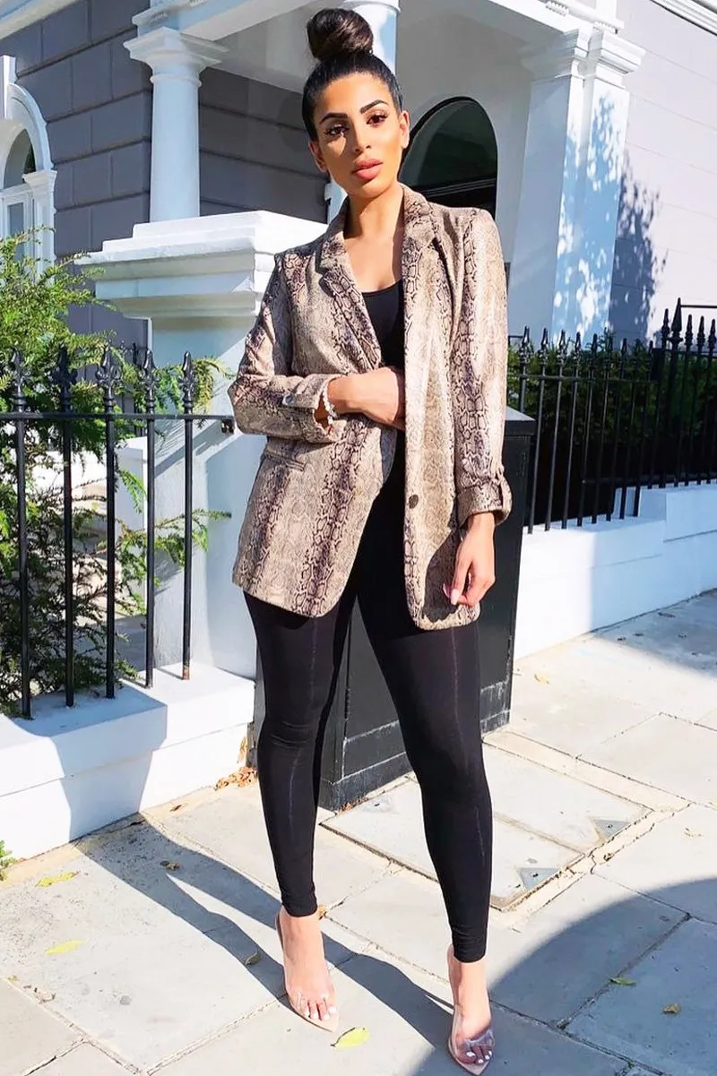 Snake Print Coated Longline Blazer - Avilyn