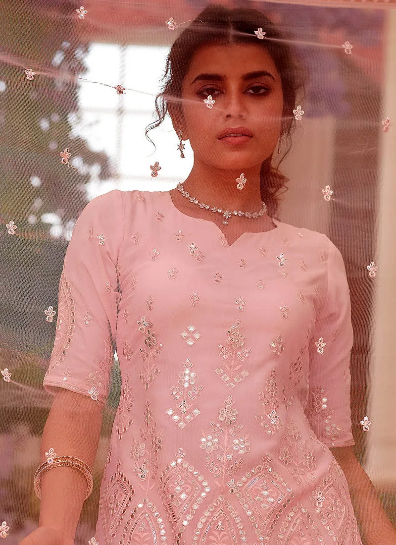 Soft Pink Embroidered Lehenga Kurti