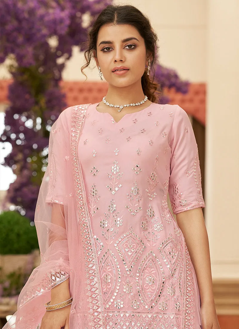 Soft Pink Embroidered Lehenga Kurti