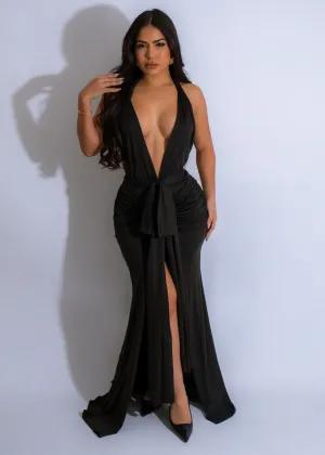 Solstice Elegance Ruched Maxi Dress Black