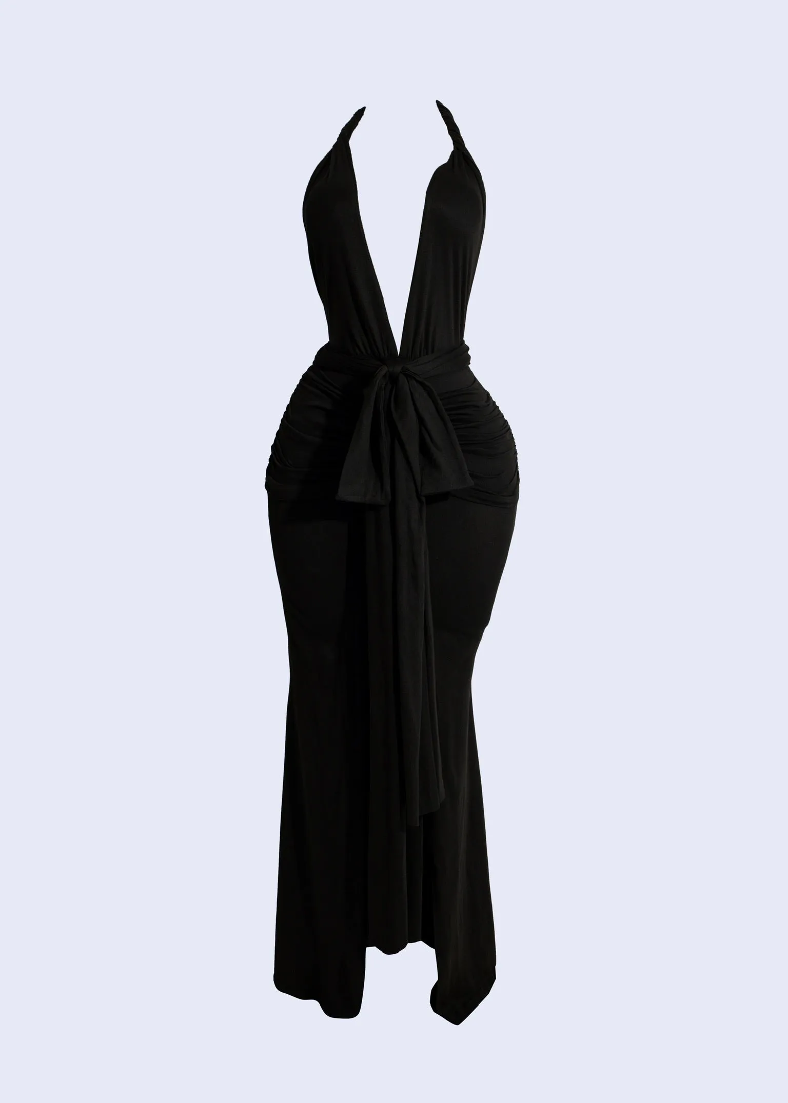 Solstice Elegance Ruched Maxi Dress Black